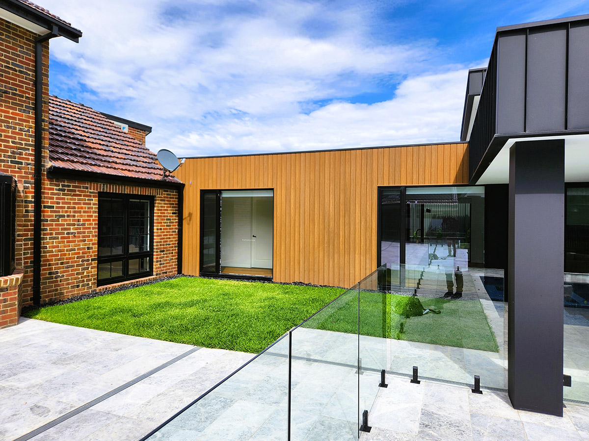 A rear house extension to the Tudor-style home
